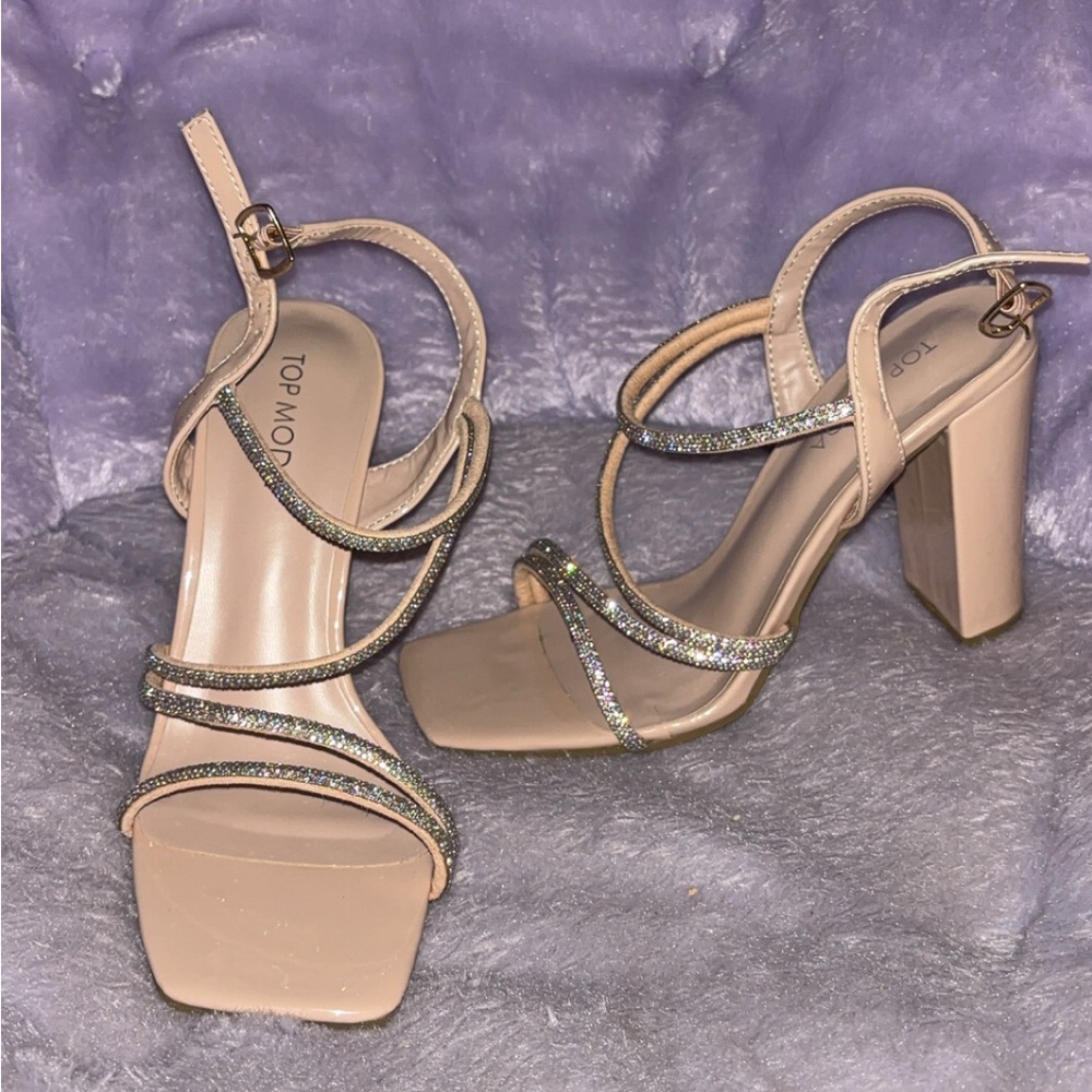 TOP Moda Beige and Glitter Strappy Heels